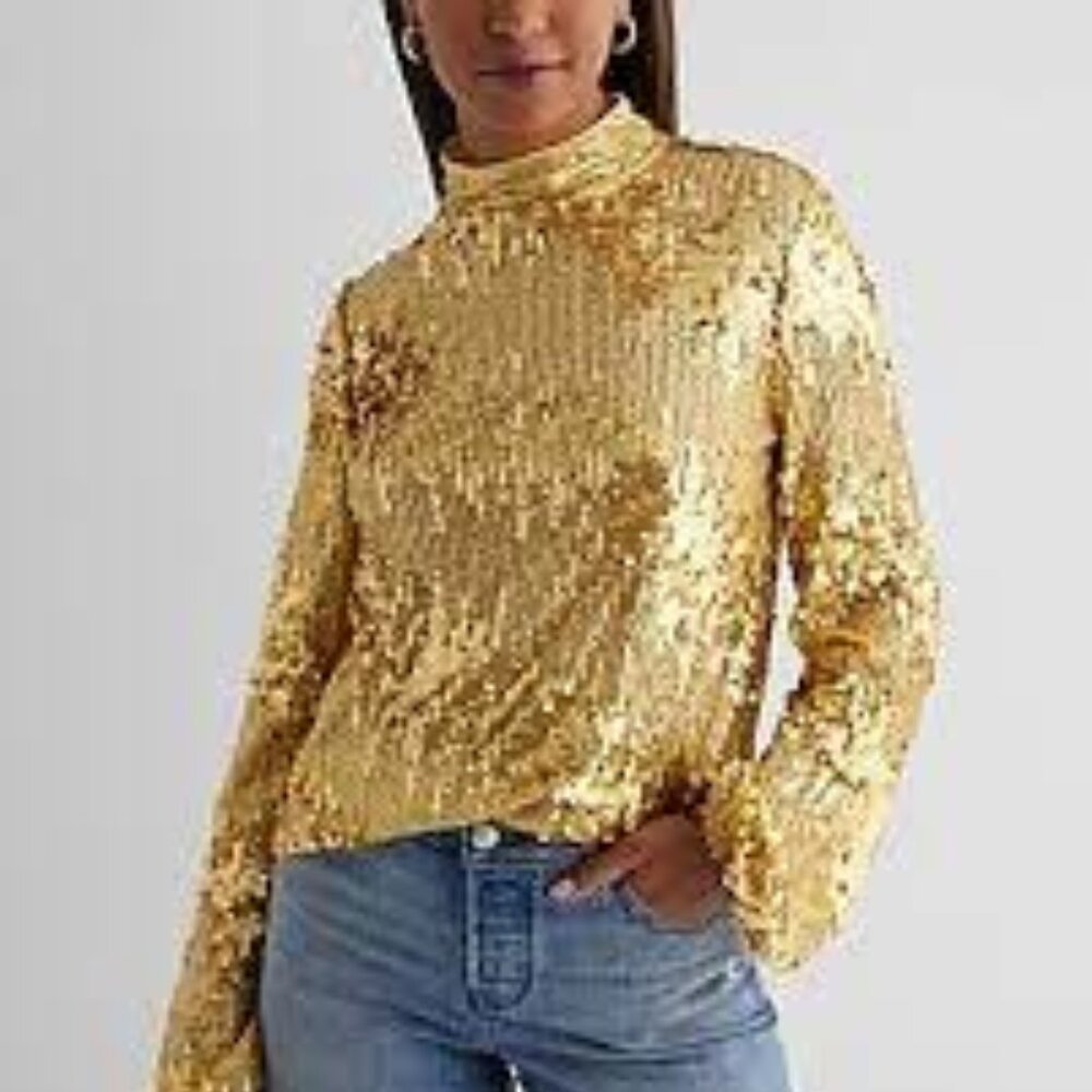 NWT EXPRESS Gold Sequin Mock Neck top
